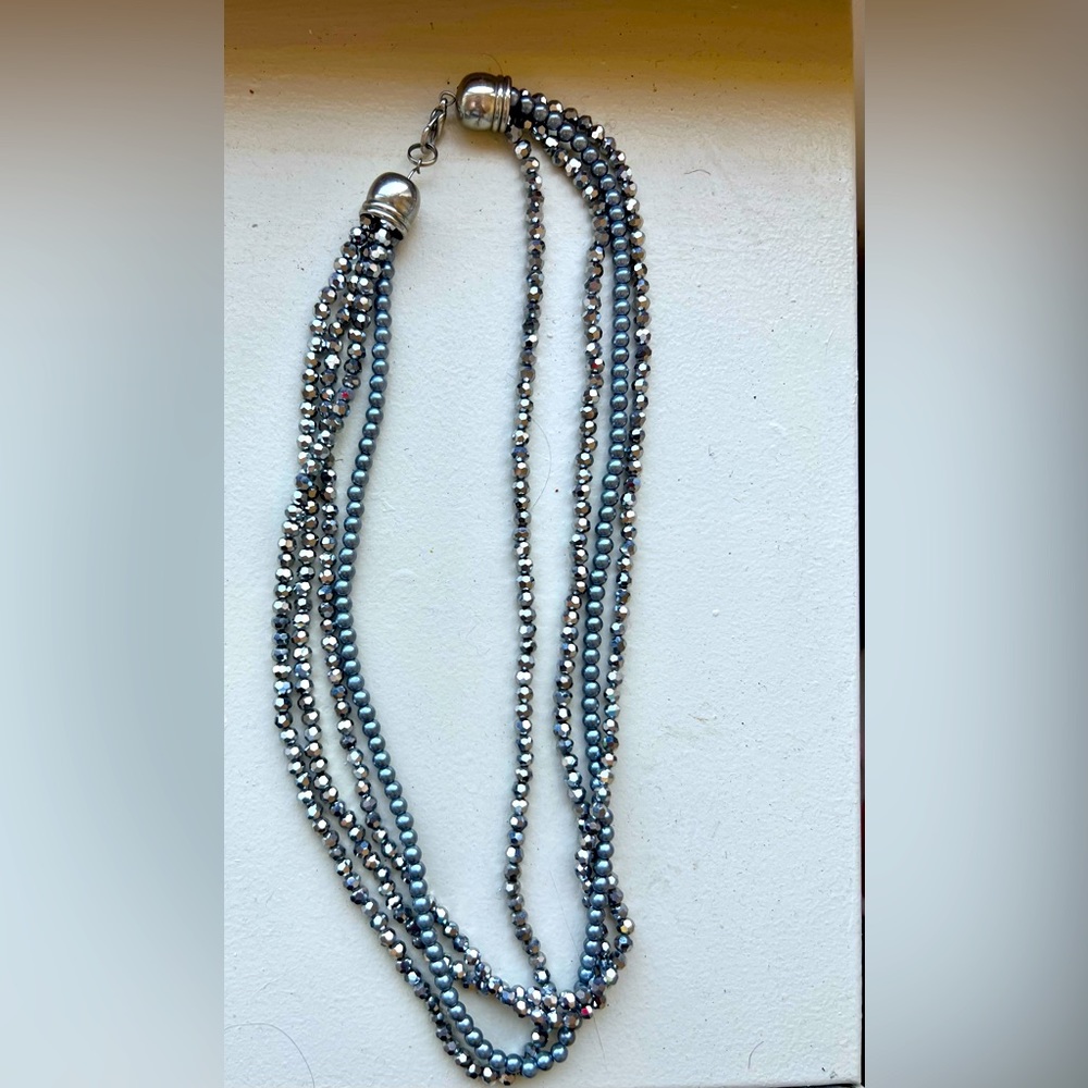 Silver beads necklace - 3 layer beads